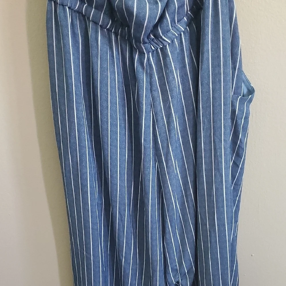 AUW Denim Blue and White Striped Jumper Pants - Picture 10 of 11